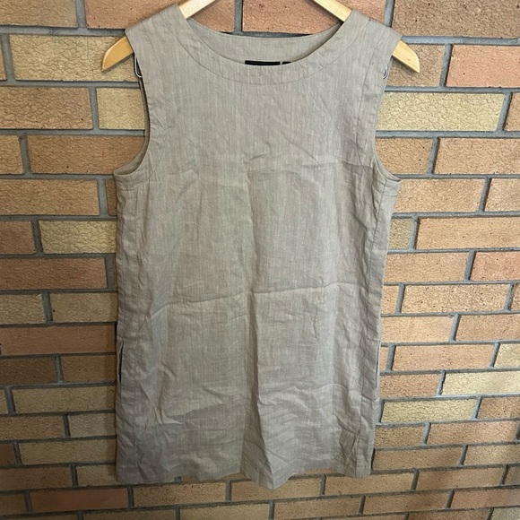 Theory Didianne Tierra Wash Linen Blend Sleeveless Shift Dress Beige Tan Size 6 - Picture 2 of 8